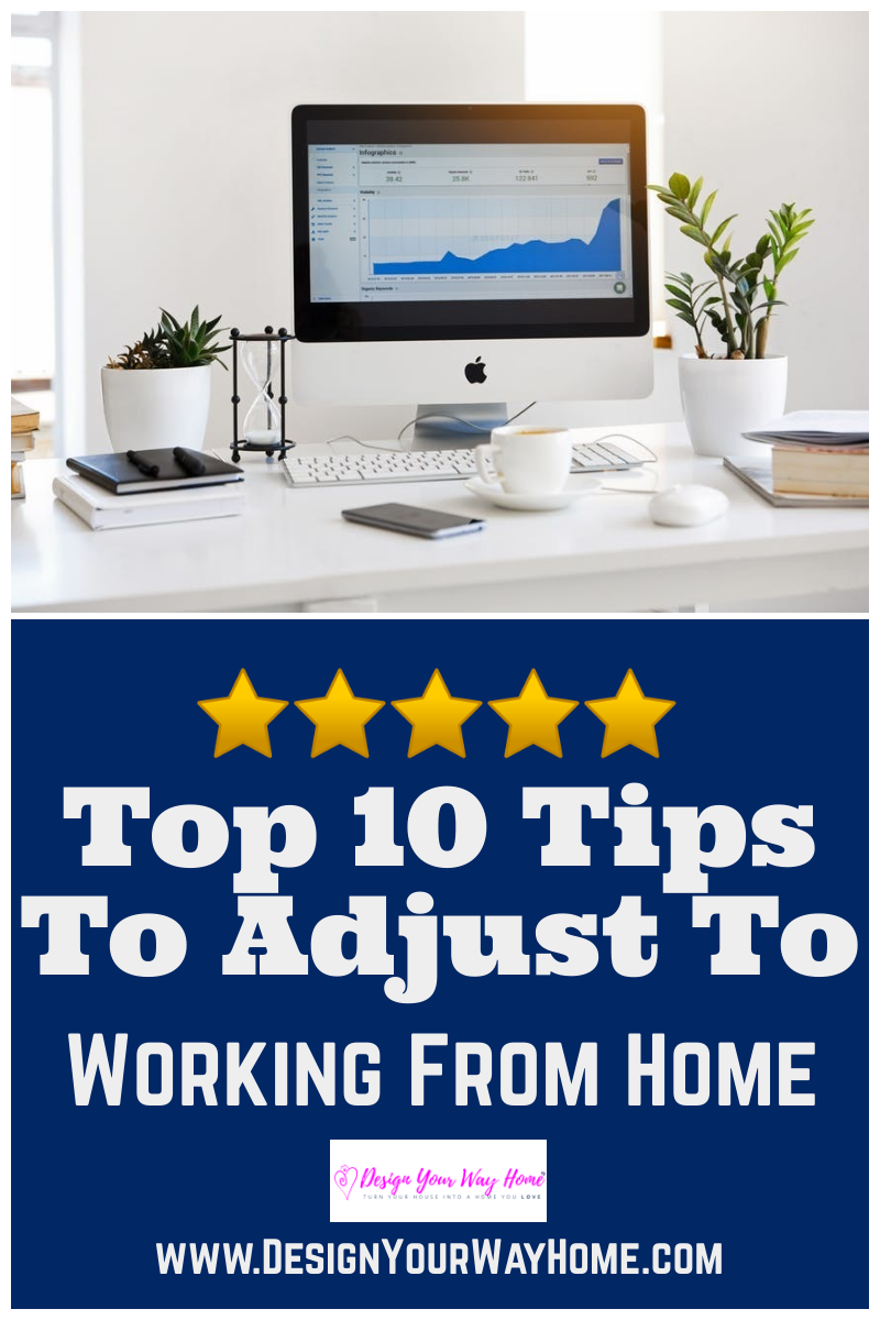 10 tips to help you adjust to working from home. Home office ideas and tips to help you decorate, design and organize your work from home space on a budget. Home office ideas for women and men to help adjust to telecommuting and increase productivity. Grab the free Perfect Home Office Checklist!
